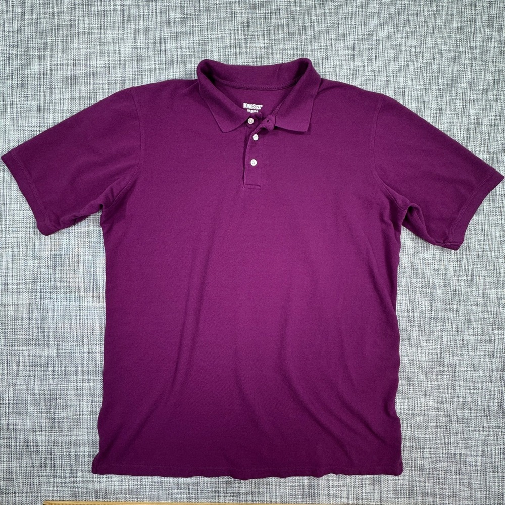 KingSize Mens 2XL Tall Purple Pique Polo Shirt Cotton Short Sleeve Three Button